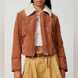 Blank NYC Caramel Sauce Suede Jacket with Cream Sherpa Collar Genuine Leather